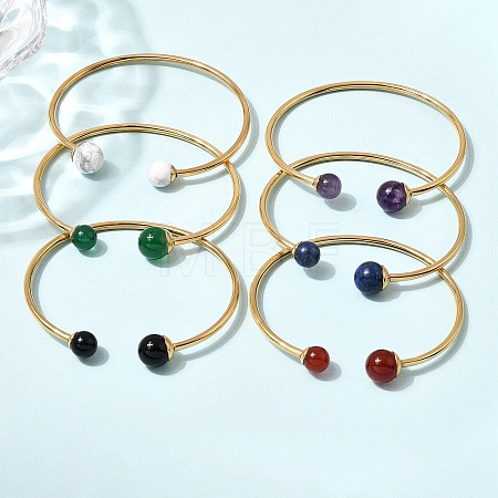 304 Stainless Steel & Nautral Gemstone Torque Bangles BJEW-H644-10G-1