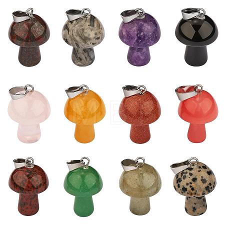 12 Pieces Gemstone Mushroom Charm Pendant Crystal Mushroom Natural Stone Pendants Mixed Color for Jewelry Necklace Earring Making Crafts JX550A-1