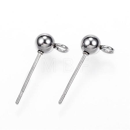 Non-Tarnish 304 Stainless Steel Ball Stud Earring Findings STAS-G099-09P-1