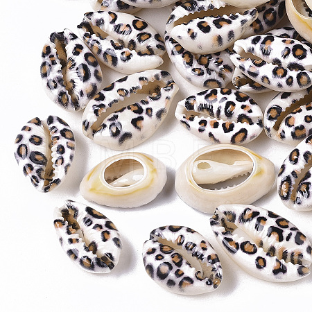 Printed Natural Cowrie Shell Beads X-SSHEL-R047-01-B02-1