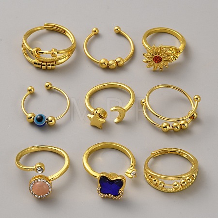9Pcs Alloy Rotating Cuff Open Rings Sets RJEW-WH0016-78-1