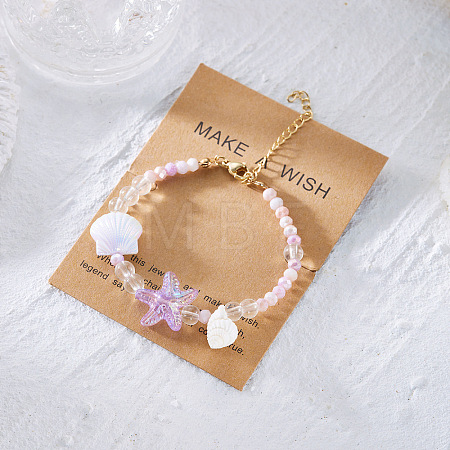 Alloy & Glass & Resin Shell Shape & Starfish Beaded Bracelets for Women WG1412B-01-1