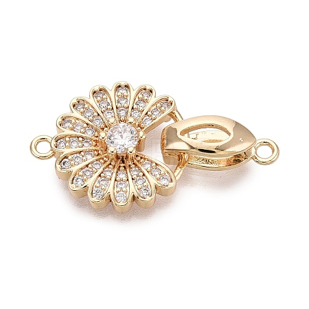 Brass Micro Pave Clear Cubic Zirconia Fold Over Clasps KK-Q074-18G-1