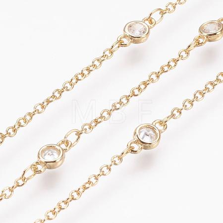 Handmade Brass Cubic Zirconia Chains CHC-P0005-04G-1