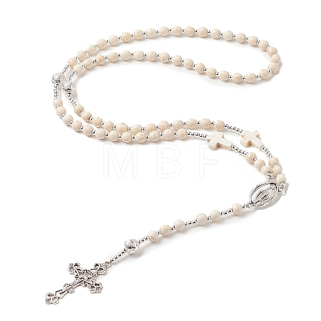 Natural Lava Rock & Synthetic Turquoise Rosary Bead Necklace NJEW-JN04237-02-1