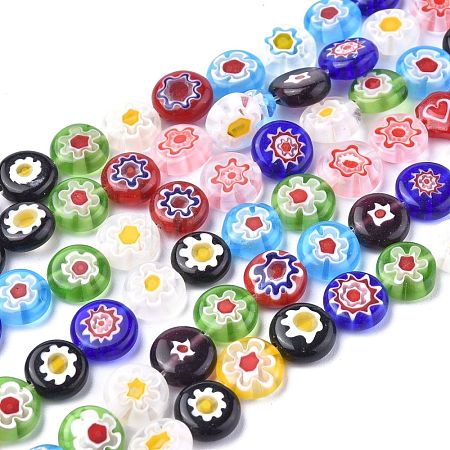 Flat Round Handmade Millefiori Glass Beads LK-R004-53-1