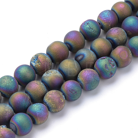Electroplated Natural Druzy Geode Agate Bead Strands X-G-R345-8mm-59-1