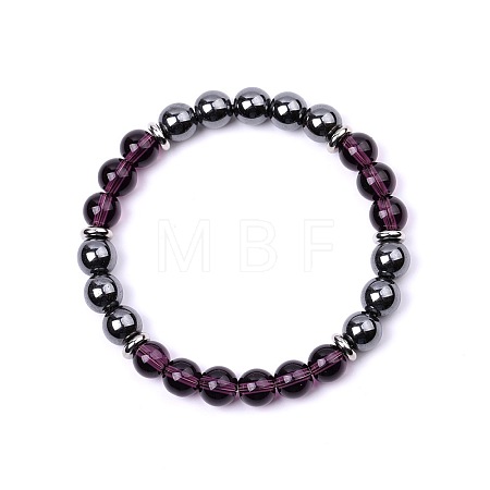 Natural Amethyst & Synthetic Non-magnetic Hematite Round Beads Stretch Bracelets for Women Men KJ2327-3-1