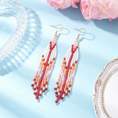Handmade Glass Seed Beads Arrow Dangle Earrings EJEW-MZ00539-02-1