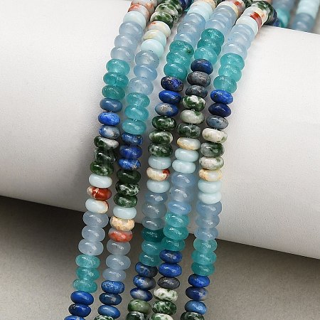 Gradient Color Natural Dyed White Jade & Green Spot Jasper & Lapis Lazuli & Synthetic Shoushan Stone Beads Strands GG-CBA1E0E-01E-1