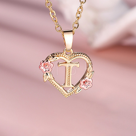Brass Rose Flower Heart with Letter Pendant Necklaces FS-WGF6950-20-1