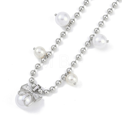 Rack Plating Brass Micro Pave Clear Cubic Zirconia Bowknot Pendant Ball Chain Necklaces NJEW-P317-04P-1