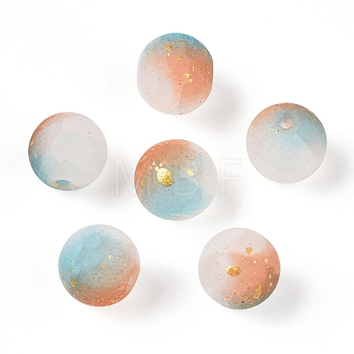 Frosted Baking Painted Crackle Glass Beads with Glitter Powder DGLA-T004-01C-1