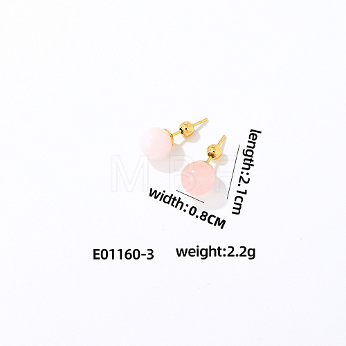 Handmade Fashion Natural Rose Quartz Stainless Steel Bead Earrings Accessories for Autumn/Winter VH6205-3-1