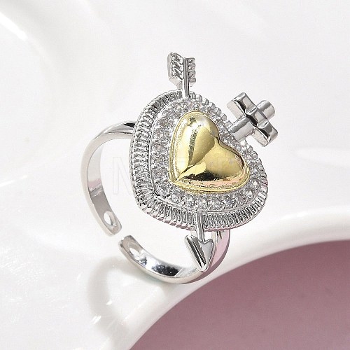 Brass Micro Pave Cubic Zirconia Open Cuff Ring for Women RJEW-F177-02GP-03-1