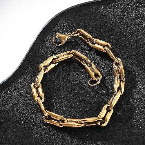 304 Stainless Steel Coffee Bean Chain Bracelets for Women Men BJEW-F488-27G-1