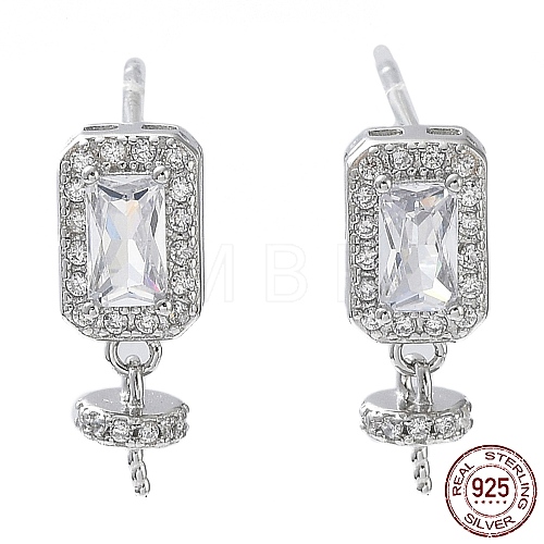 Rhodium Plated 925 Sterling Silver with Clear Cubic Zirconia Stud Earring Findings STER-G036-15P-1