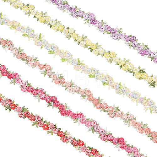   6 Yards 6 Colors Flower Polyester Embroidery Lace Ribbon OCOR-PH0002-17-1