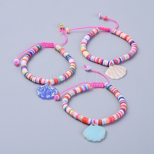 Eco-Friendly Handmade Polymer Clay Heishi Beads Kids Braided Bracelets BJEW-JB04319-M-1