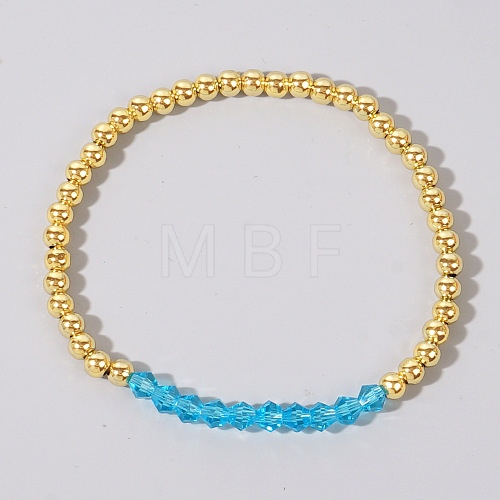 Colorful Birthstone Faceted Bicone & Brass Beaded Stretch Bracelets for Women RJ7989-3-1