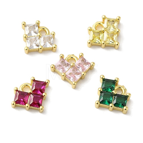 Real 18K Gold Plated Rack Plating Brass Micro Pave Cubic Zirconia Charms KK-F854-13G-1