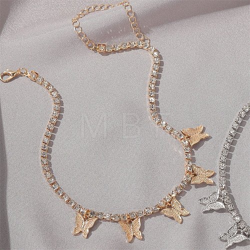 Alloy Crystal Rhinestone Cup Chain Butterfly Pendant Necklaces for Womem WGB1B47-01-1