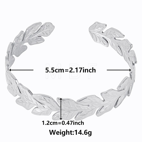 Non-Tarnish Vintage Leaf 304 Stainless Steel Cuff Bangles for Women YN2098-1-1