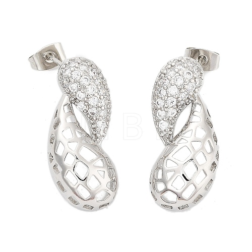 Hollow Teardrop Brass Micro Pave Clear Cubic Zirconia Dangle Stud Earrings EJEW-Q785-16P-1