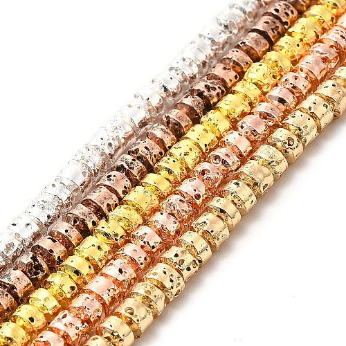 Electroplated Natural Lava Rock Beads Strands G-G984-14-1