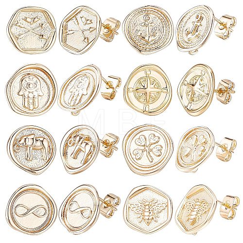 16Pcs 8 Style Brass Stud Earring Findings KK-CN0001-90-1