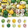 100Pcs 10 Styles Fruit Printed Wood European Beads WOOD-YW0001-86-1