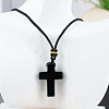 Natural Obsidian Cross Pendant Black Cotton Cord Necklaces FS-WG3ED65-06-1