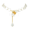 Adjustable White Shell Pearl Coin Bead Lariat Necklaces with 304 Stainless Steel OT Clasps NJEW-JN06027-3