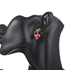 Heart with Bowknot Alloy Lampwork Dangle Stud Earrings EJEW-JE06793-3