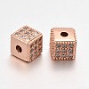 Fashionable Brass Micro Pave Cubic Zirconia Cube Beads ZIRC-J009-01RG-1