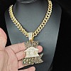 Hiphop Style Zinc Alloy Full Crystal and Jet Rhinestone Big Bank House Pendant Cuban Link Chain Necklaces for Men WG5AEC3-01-1