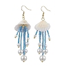 Glass & Natural Shell & Non-magnetic Synthetic Hematite Dangle Earrings EJEW-MZ00383-03-2