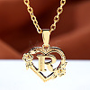Brass Rose Flower Heart with Letter Pendant Cable Chain Necklaces FS-WG42461-18-1