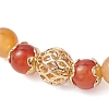 3Pcs 3 Colors Natural Red Agate & Striped Agate/Banded Agate & Peacock Green Agate(Dyed & Heated) & Brass Round Beaded Stretch Bracelet Sets for Women BJEW-JB12265-5