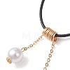 ABS Plastic Imitation Pearl Round Tassel Pendant Black Waxed Polyester Cord Necklaces for Women NJEW-JN05610-02-4
