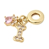 Brass Pave Clear and Pink Cubic Zirconia European Dangle Charms KK-Z150-03G-02-2