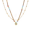 Rainbow Natural Mixed Stoned Beaded Double Layer Necklaces with Stainless Steel Heart Pendant for Beach Vacation KB9378-1-5