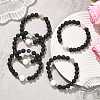 Natural Lava Rock & Lampwork & Mixed Gemstone Round Beads Stretch Bracelets for Women BJEW-JB12788-1