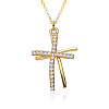 Brass Micro Pave Clear Cubic Zirconia Double Cross Pendant Necklaces FS-WG8523C-02-1
