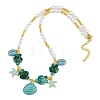 Ocean Brass Enamel Starfish Shell Shape Pendant Round ABS Imitation Pearl Beaded Necklaces KK-CBA4547-04B-G-6