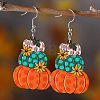 Thanksgiving Day Pumpkin Stainless Steel Wood Dangle Earrings FS-WG285B1-02-1