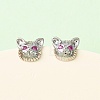 Cat Shape Brass Micro Pave Cubic Zirconia Stud Earrings EJEW-L278-11P-2