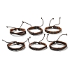 6Pcs 6 Style Adjustable Braided Imitation Leather Cord Bracelet Set with Waxed Cord for Men BJEW-F458-12-2