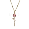 Rose Flower Brass Cubic Zirconia Pendant Necklaces NJEW-JN05055-01-1