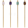 4Pcs Natural Tiger Eye & Natural Green Aventurine & Natural Amethyst & Natural Rose Quartz & Brass Hair Sticks OHAR-ME00002-1